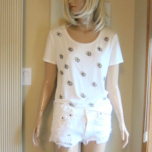 WEEKEND MAXMARA WHITE JERSEY COTTON GEM CABINA TEE SHIRT XL - Picture 8 of 10